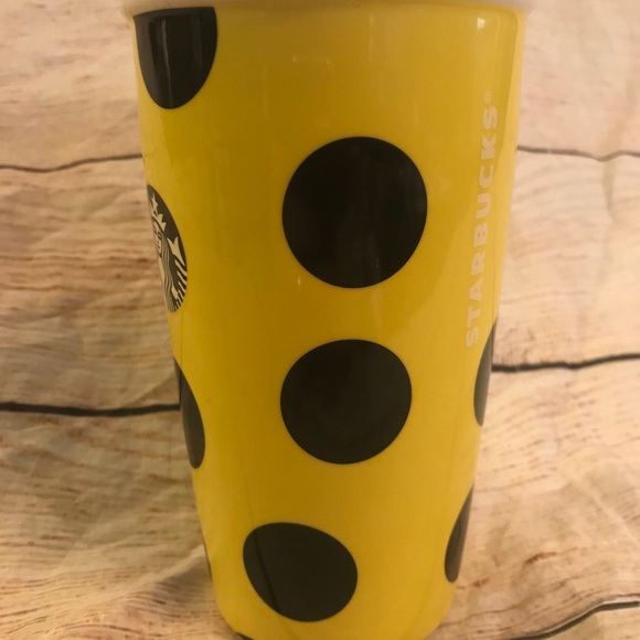 STARBUCKS Yellow Black Polka Dot Ceramic Tumbler - Picture 4 of 15